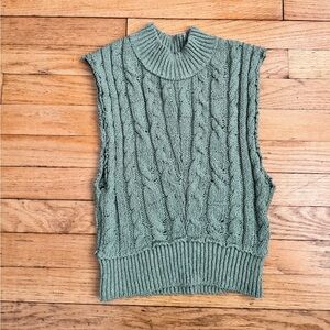 Free People Sage Green Cable Knit Sweater vest XS